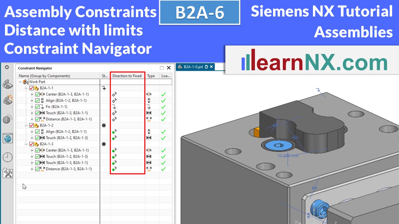 Siemens NX Tutorial | Assembly constraints distance, Limits, Constraints Navigator