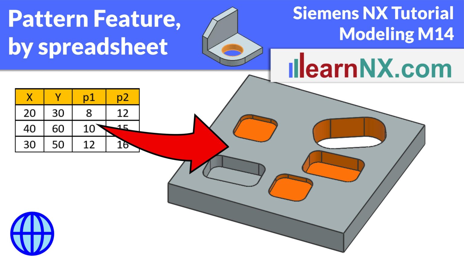 Siemens NX Modeling, Pattern of features by spreadsheet