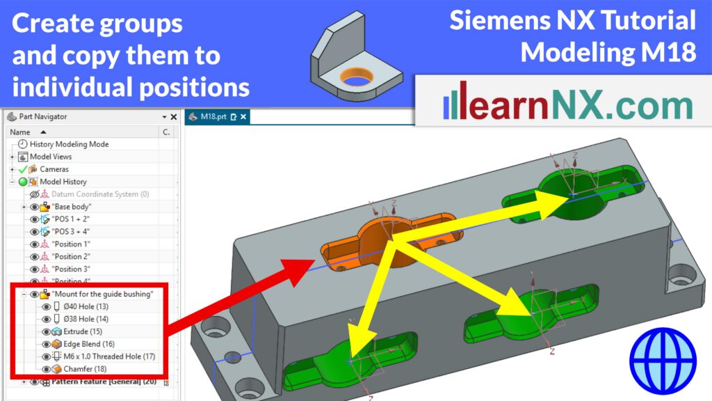 Feature Group, Positioning of coordinate systems, Pattern Feature, general | Siemens NX Modeling